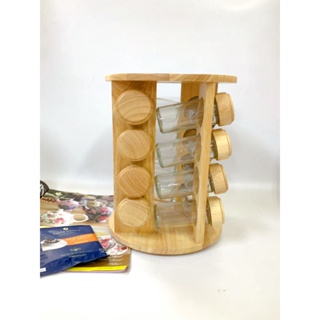 Porta Tempero Condimentos De Madeira Com Potes de Vidro Quantidade 16 Potes + Suporte Giratório em Oferta na Shopee