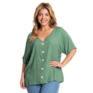 Camisa Feminina Plus Size Estampada Secret Glam Verde