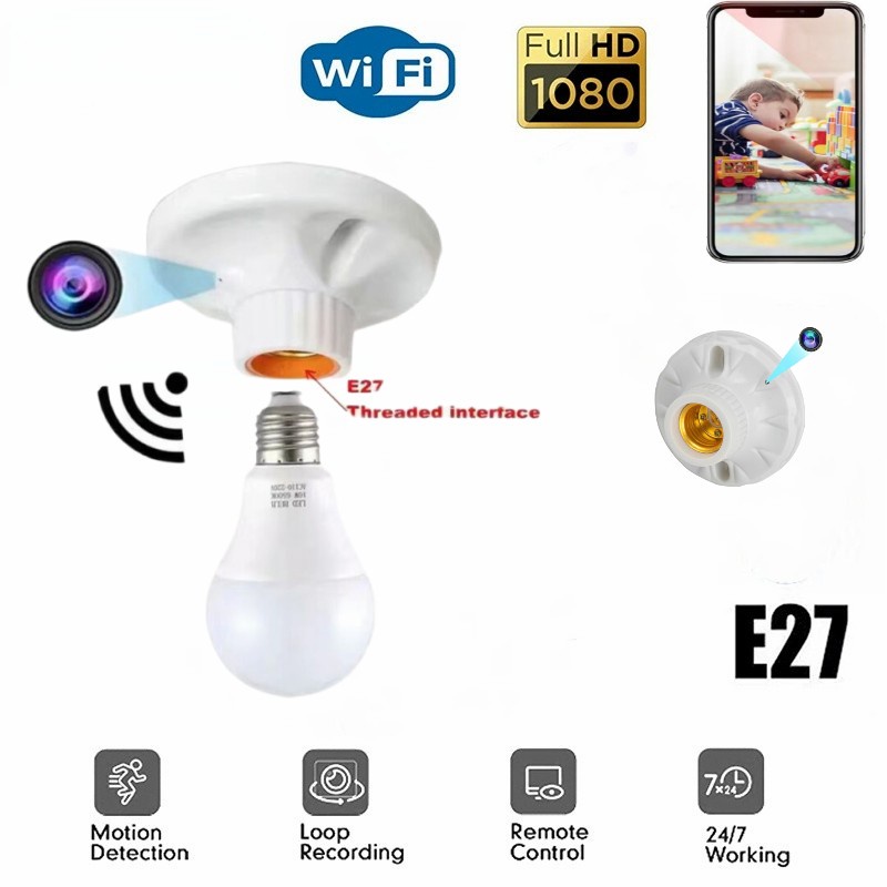 Mini Câmera Wifi Suporte De Lâmpada HD 1080P Home Hotel Segurança Teto De Sem Fio IP E27 Monitor Live Streaming