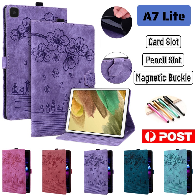 Caixa Flip Casing , Slot Para Cartão Caneta , Samsung Galaxy Tab A7 Lite 8.7 SM-T220 T225 Anti-Queda Capa Suporte De Couro Inteligente Gatos