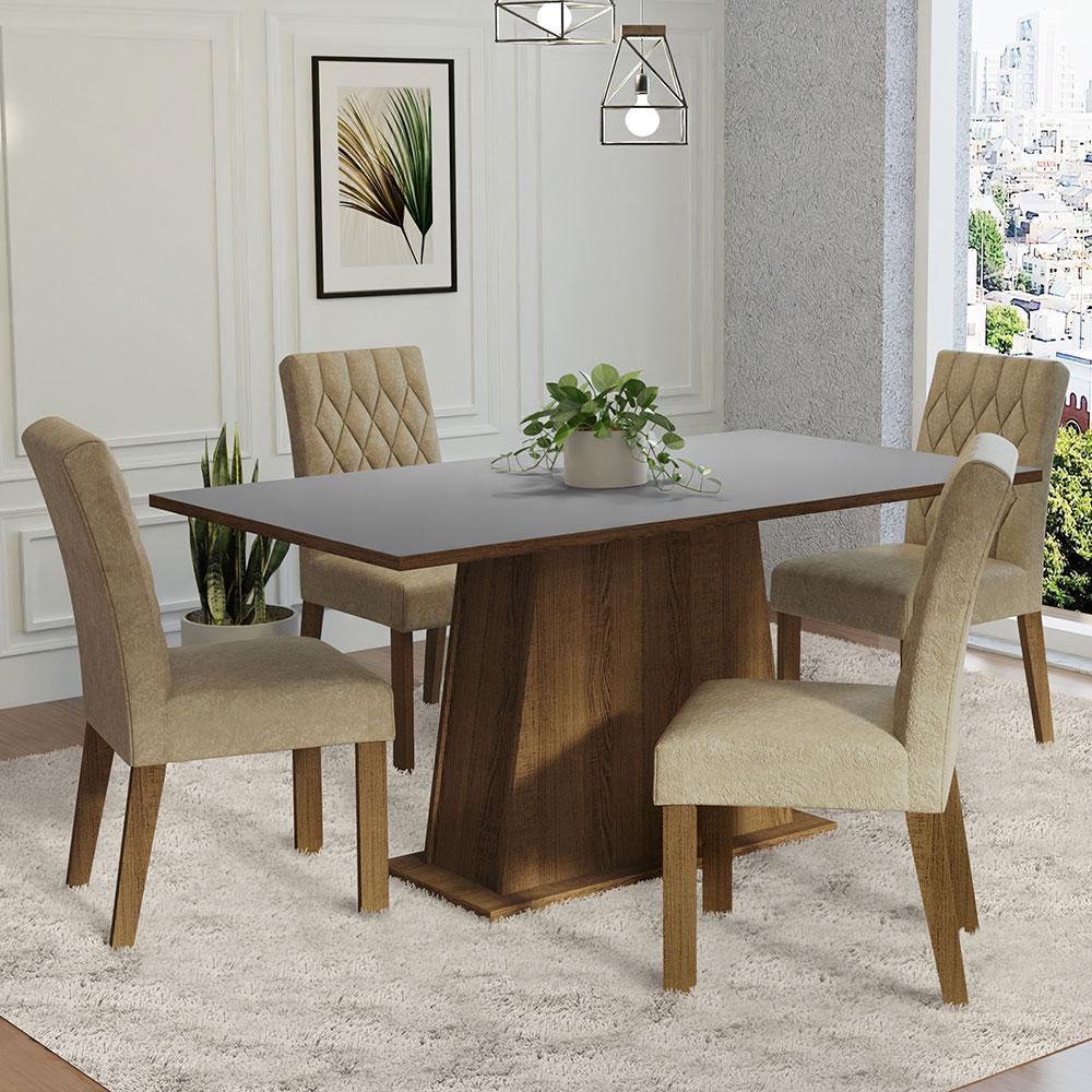 Conjunto Sala de Jantar Mesa Tampo de Madeira 4 Cadeiras Rustic/Cinza/Imperial Ashley Madesa em Oferta na Shopee