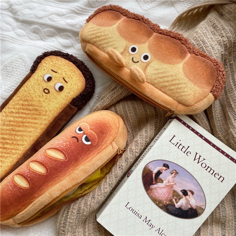 Estojo De Lápis De Torrada De Pão De Pelúcia Fofo Estilo INS Caixa De Papelaria Exclusiva Para Estudantes De Grande Capa