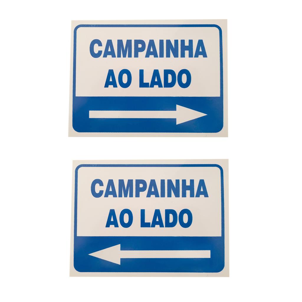 Placa PVC Sinalização Campainha Ao Lado Auto Adesiva 19x14cm