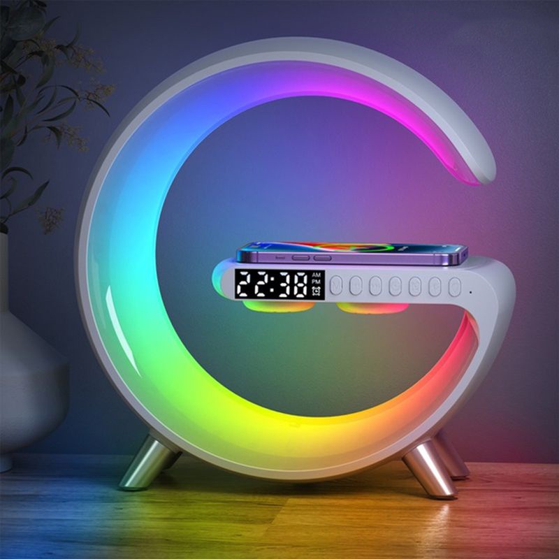 2023 Alto-Falante G-speaker Smart Station - Luminária Bluetooth inteligente Estilo Quente LED7 Colorido RGB Luz Ambiente Sem Fio Carregamento Rápido Despertar Criativo Relógio De Alarme De Ritmo De APP Control