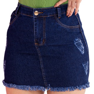 Saia Jeans Feminina Cintura Alta Barra Desfiada