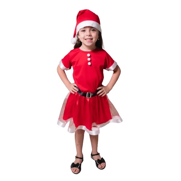 Fantasia Mamae Noel Infantil Vestido Com Gorro