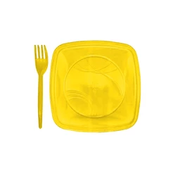 Kit Sobremesa Prato e Garfo Amarelo 10 Unidades - Trik Trik