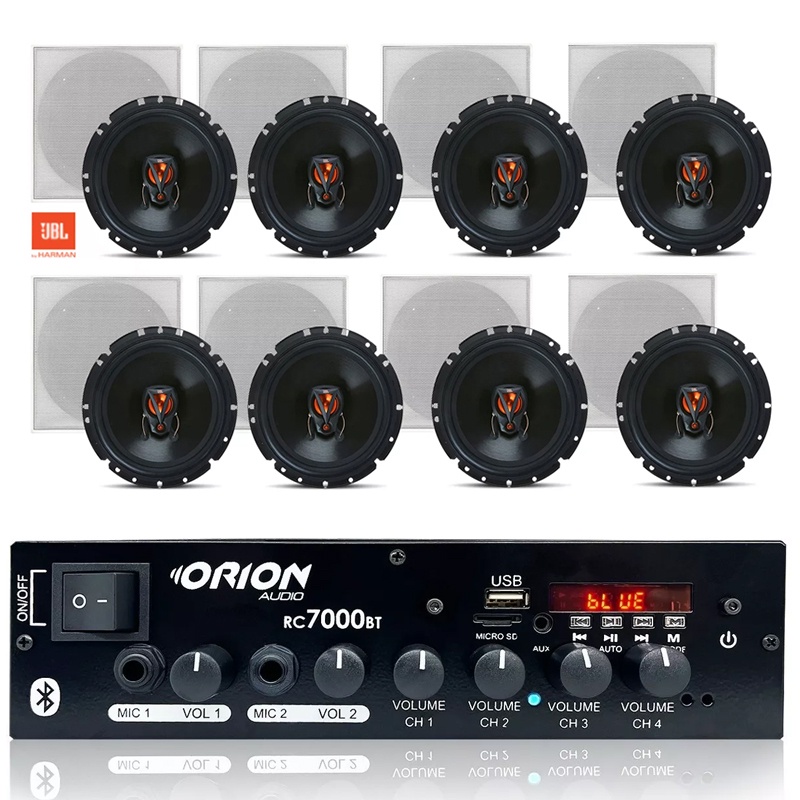 Kit Receiver Som Ambiente Rc7000 + 8 Arandelas Jbl Branca