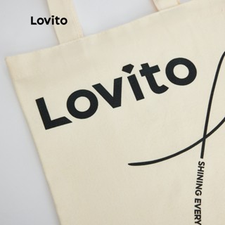 Lovito Bolsa Tote de Lona de Algodão Reutilizável Moderna com Gráfico Casual L30BA13 (Off White)