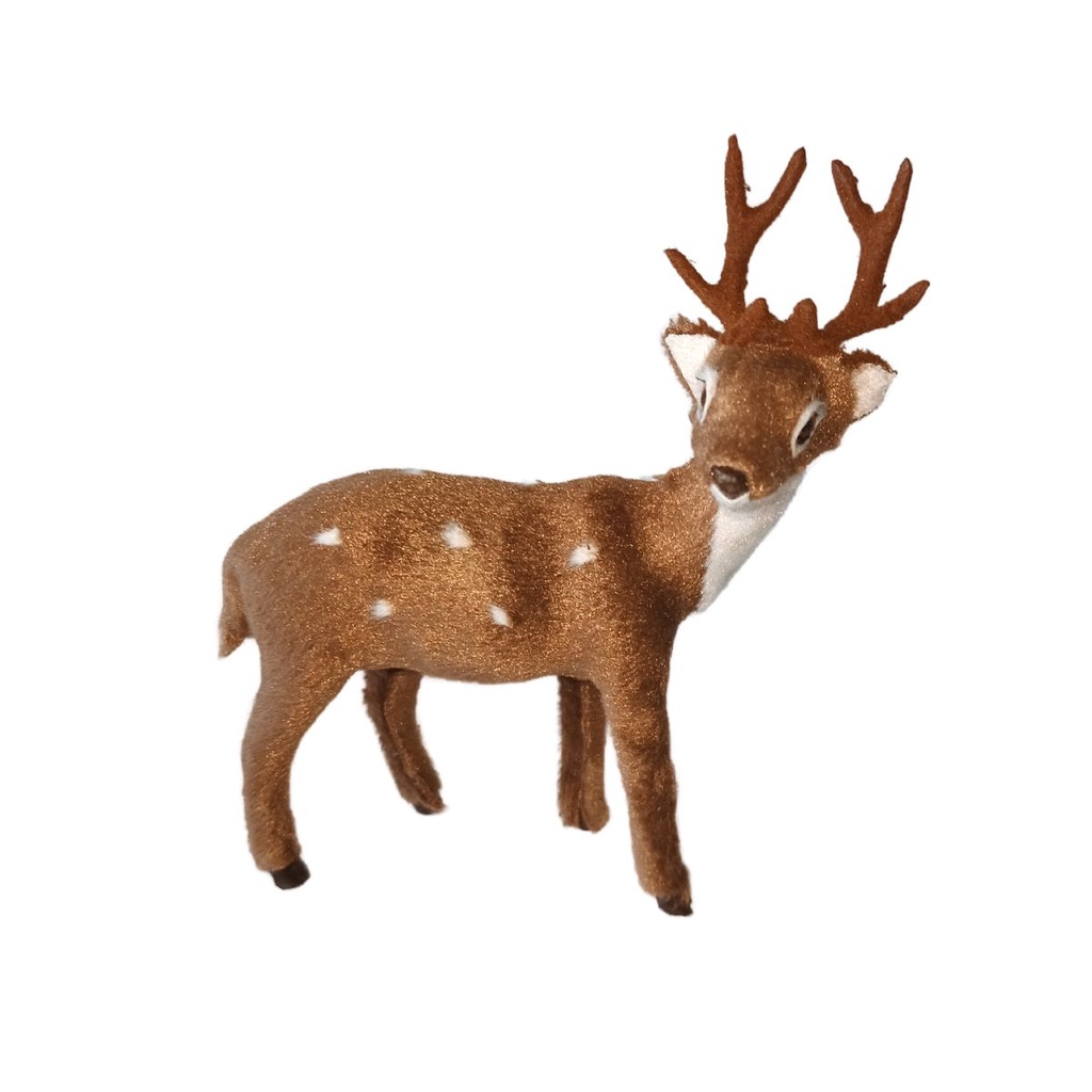 Boneco Rena de Natal Papai Noel Enfeite Decoração Natalina Marrom em Pé 15x15cm