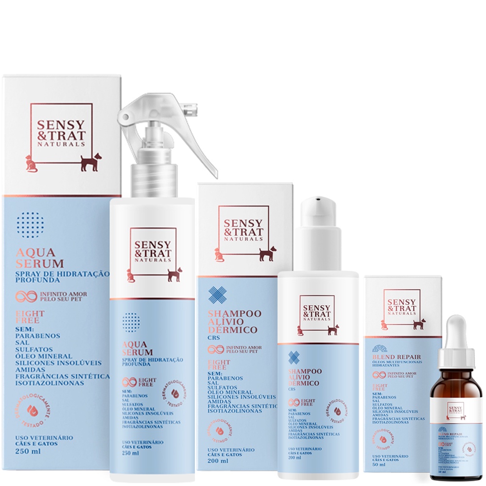 Kit Aqua Sérum Shampoo Alivio Dermico E Blend Repair Sensy E Trat - Centagro Pet