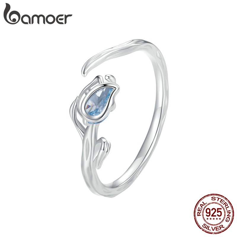 Bamoer 925 Anel De Abertura De Tulipa Elegante De Prata Para Joalheria De Moda Feminina BSR465 em Oferta na Shopee