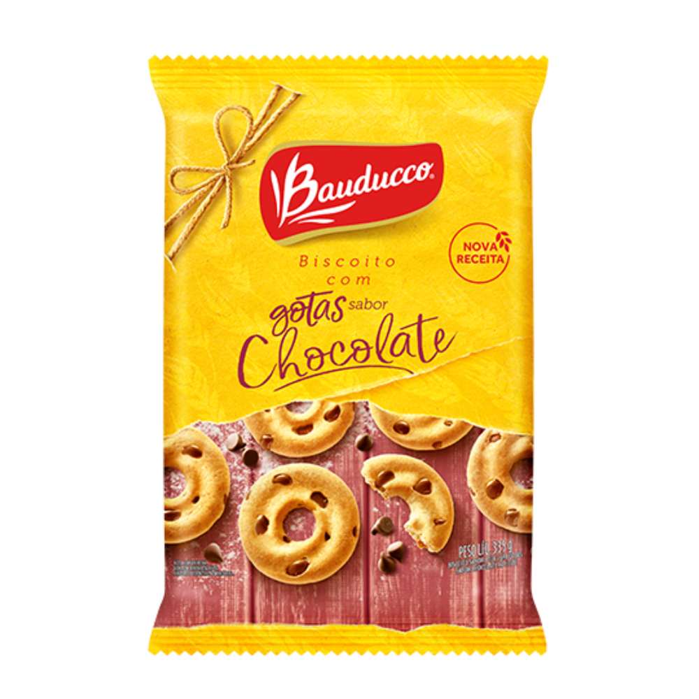 Pacote de biscoito Bauducco com gotas de chocolate de 335 g