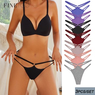 Finetooo 3PCS/Set Calcinha De Algodão Para Mulher Costas Em T Metal Fivela Feminina Cintura Baixa Mais Lingerie Tamanho