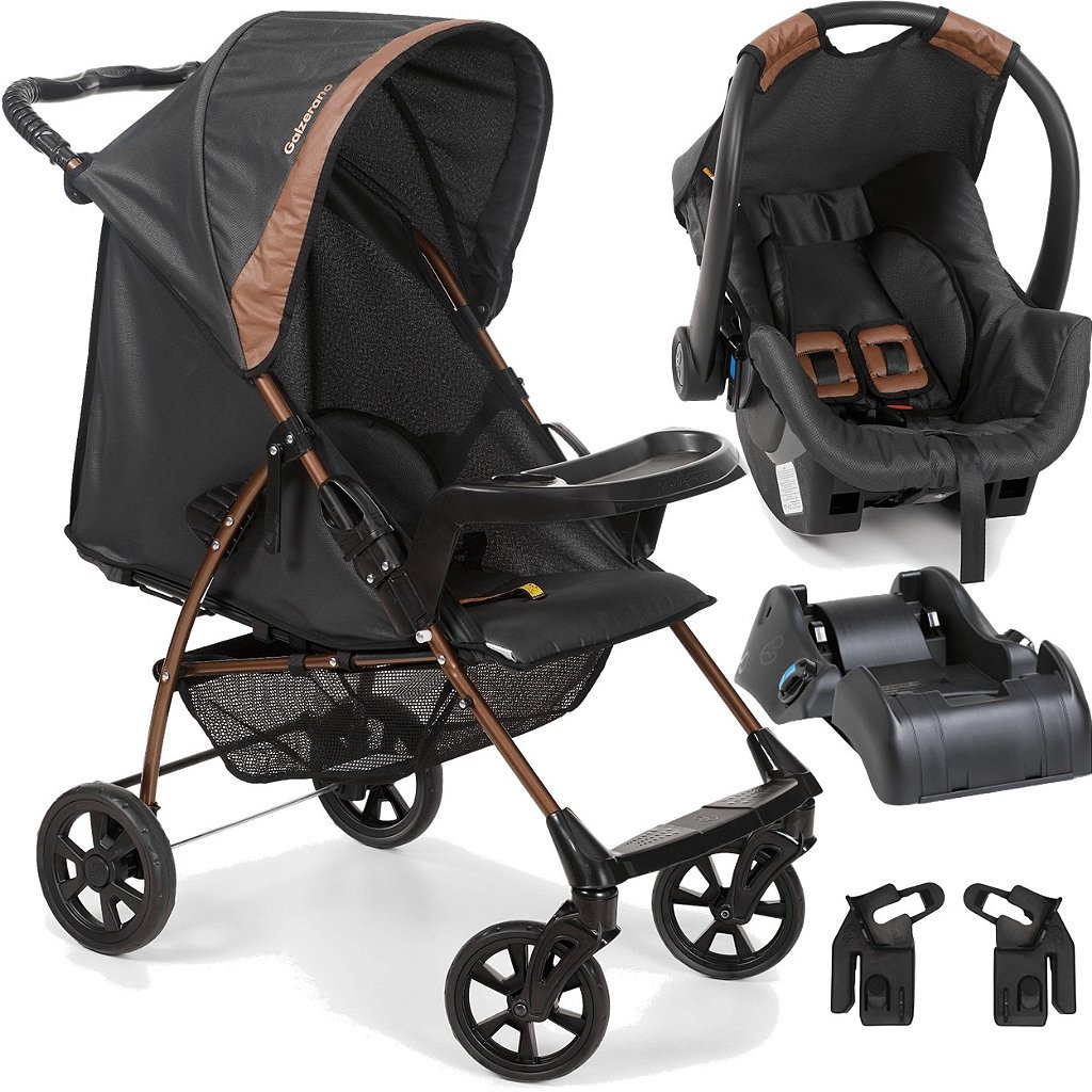 Carrinho com Bebe Conforto Base Galzerano Romano Preto Cobre em Oferta na Shopee