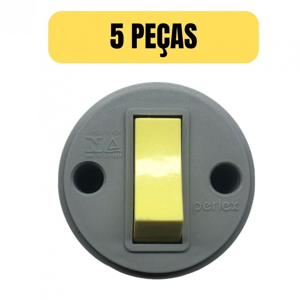 KIT 5 INTERRUPTOR SOBREPOR 1 TECLA SIMPLES PERLEX 1080 NBR