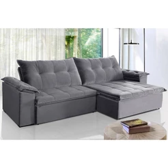 Sofá Retrátil e Reclinável 2,10m Suede Soberano Cinza