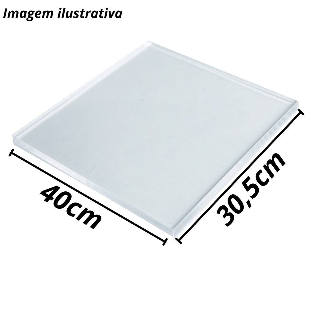 Placa chapa de acrílico 40 X 30,5 X 2mm - Cristal