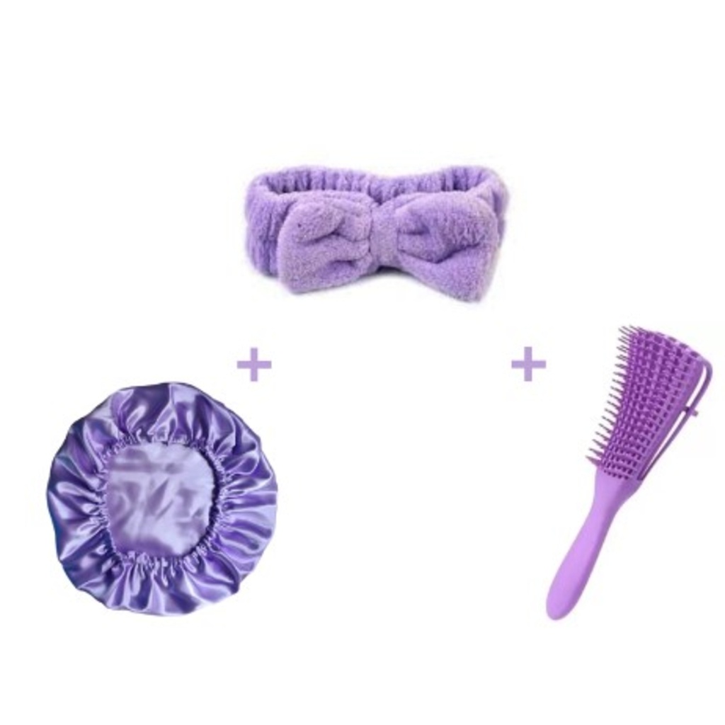 KIT - Touca de cetim + Pente polvo desembaraçador + Faixa de maquiagem em Oferta na Shopee