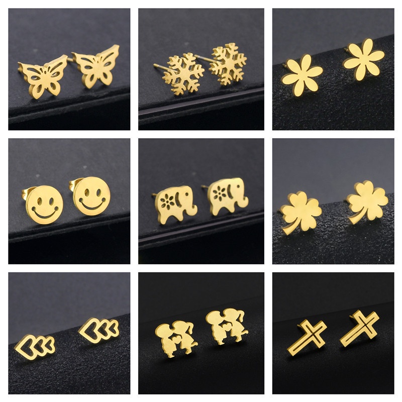 Ht titânio aço pequenos brincos meninas jóias banhado a aço inoxidável 18K ouro orelha Piercing brincos atacado não alér