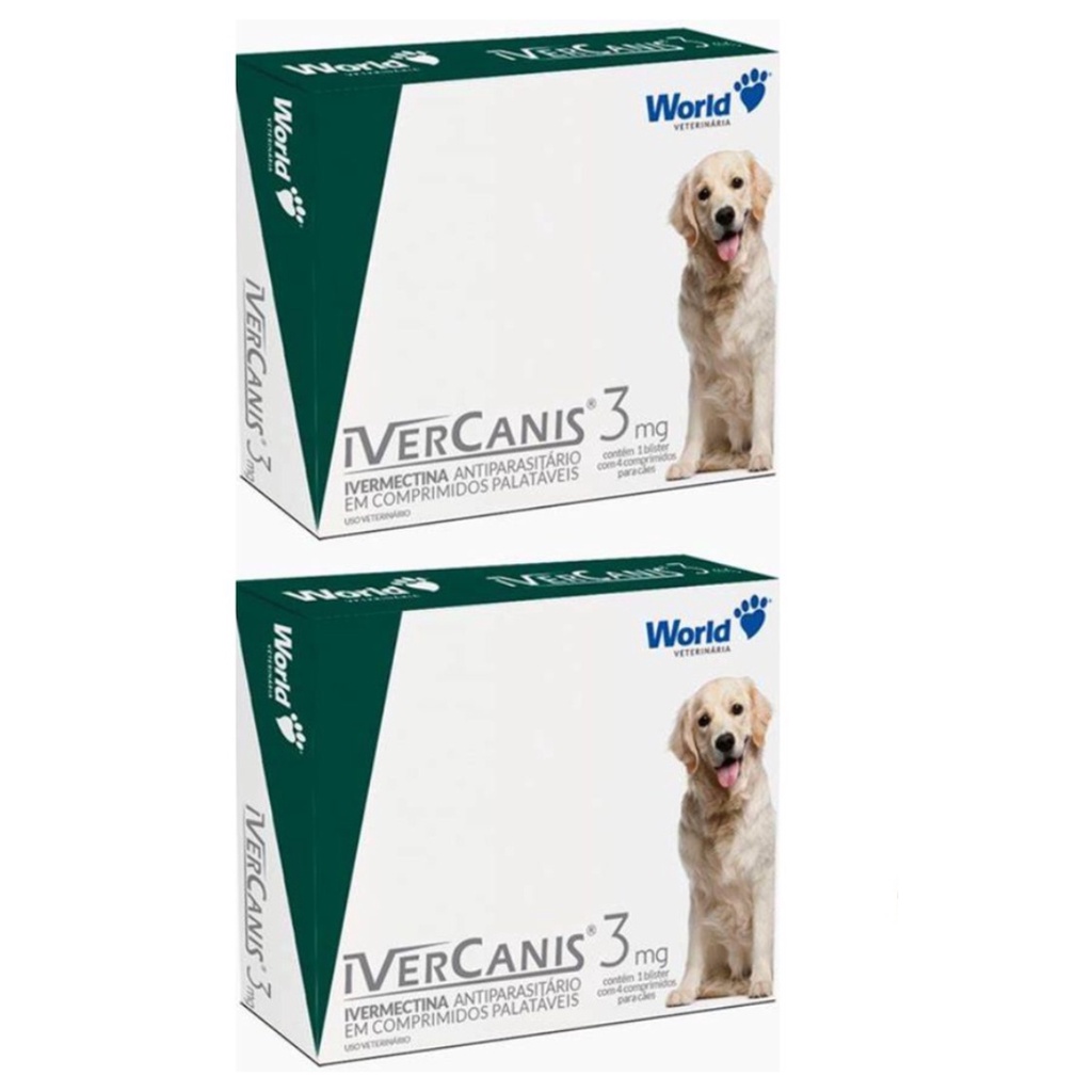KIT 2X IVERCANIS ANTIPARASITÁRIO P/ PULGAS SARNA 4 COMP 3MG WORLD
