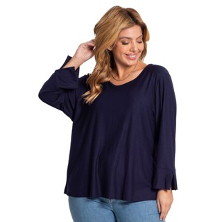 Blusa Manga Longa Crepe Viscose Infinita Cor Azul