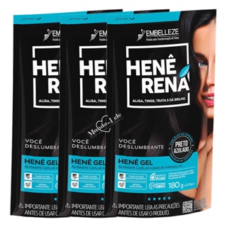Kit Alisante Henê Gel Rená Preto Azulado Pouch 180g Embelleze - 3 Unidades em Oferta na Shopee