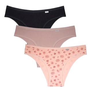 Kit Com 3 Calcinhas Biquini Feminina Adulto Toque Suave Macio DelRio