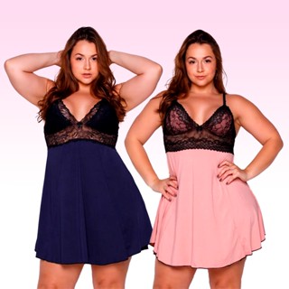 Kit 2 Camisolas Microfibra Light Plus Size Renda Sexy Sem Bojo Premium