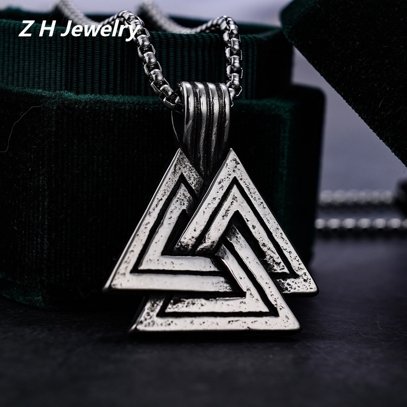 [Z H Jóias] Vintage Nordic Viking Triangle Hip Hop Pendant Moda Masculina E Feminina Colar De Aço Inoxidável Punk Party Rock Jewelry Acessórios