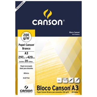 Bloco desenho branco A3 200g com 20 folhas Canson
