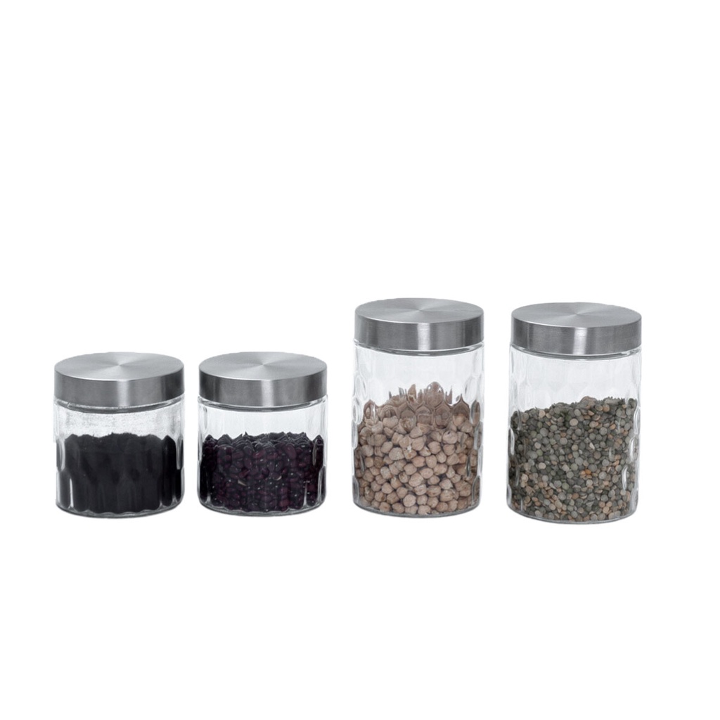 Kit 4 potes de vidro com tampa inox bolhas redondo 800ml e 1300ml - Mozcada em Oferta na Shopee