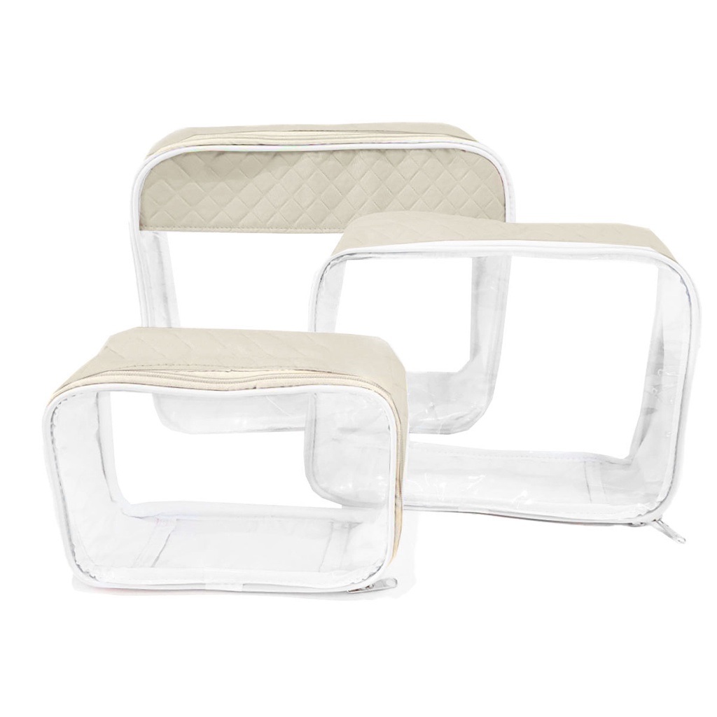 Kit 3 peças Organizador Necessaire Transparente Bebe Mala Bege Maternidade Porta Objetos V...