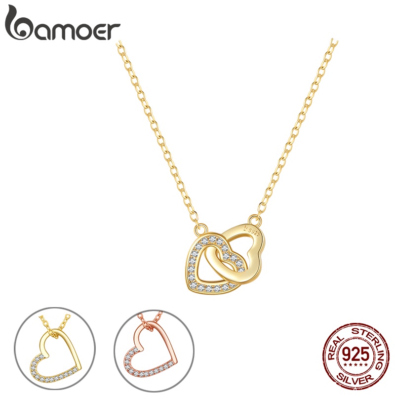 Bamoer Sterling Silver 925 Gold Love Heart Necklace Para Mulheres Aniversário E Presentes De em Oferta na Shopee