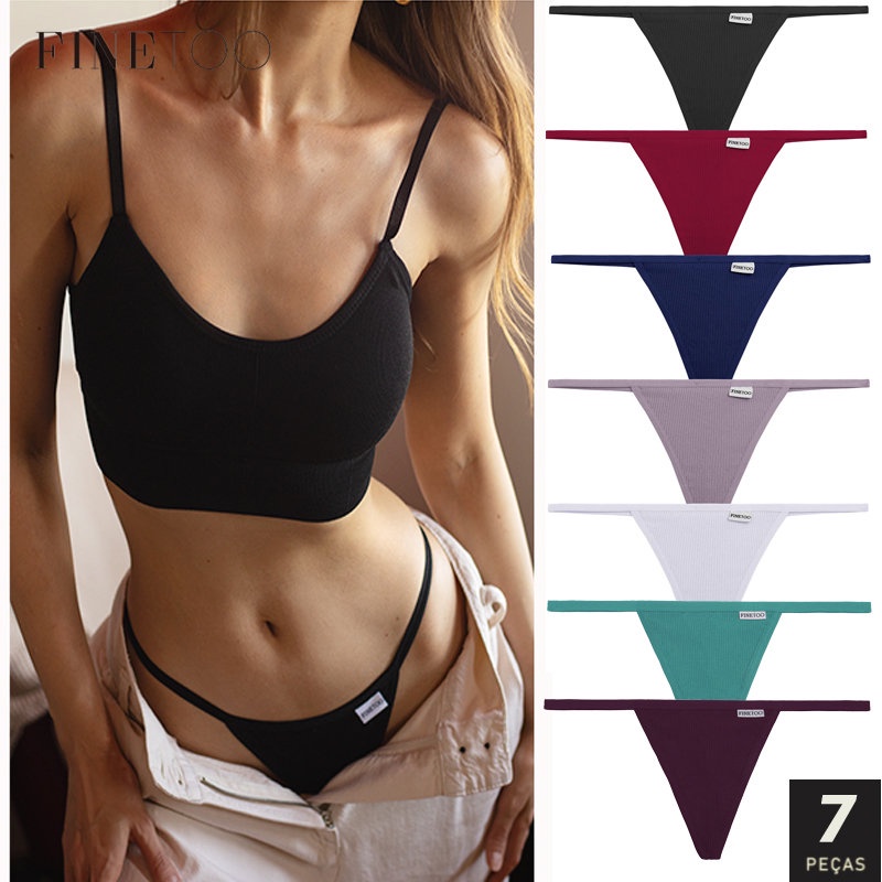 Finetooo 7Pcs/Set Cotton Thongs Women Sexy T-Back Cuecas Confortáveis M-XL Lingerie Macia em Oferta na Shopee