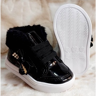 tênis estilo botinha preta verniz com laço menina infantil bebê promoção em Oferta na Shopee