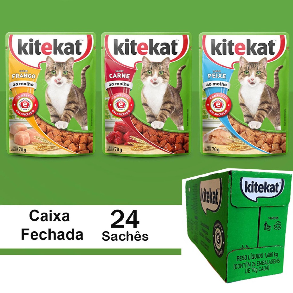 24 Unidades Sachê de Ração Úmida para Gatos Kitekat 70g - iGlobal Store