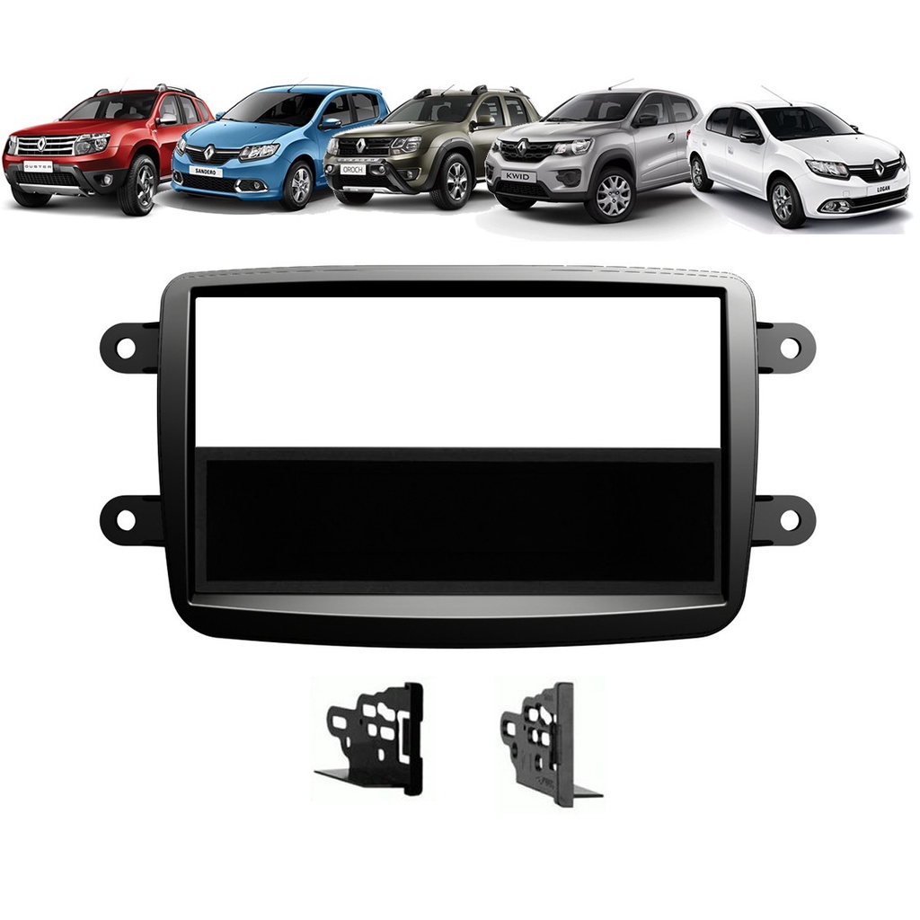 Moldura De Painel 1 Din Renault Kwid Oroch Duster Sandero Logan Automatico 2012 Em Diante - Preto