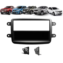 Moldura De Painel 1 Din Renault Kwid Oroch Duster Sandero Logan Automatico 2012 Em Diante - Preto
