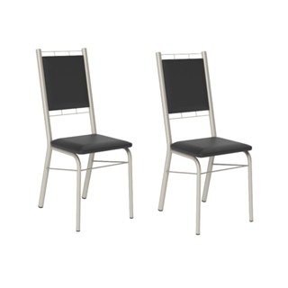 Conjunto 2 Cadeiras 1724 Tubo Prata Napa Preta Carraro