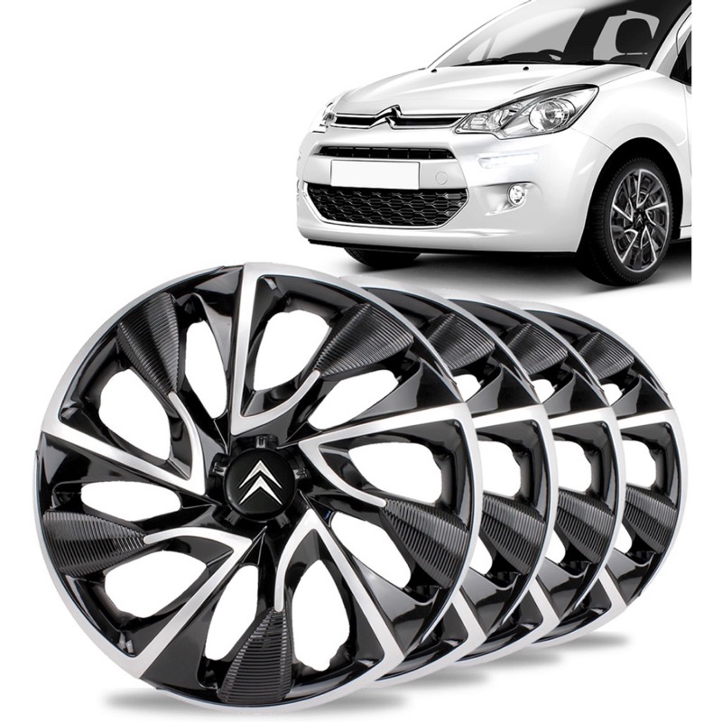 Jogo 4 Carlota Esportiva Ds4 Aro 15 Citroen C3 C4 Preto/Prata