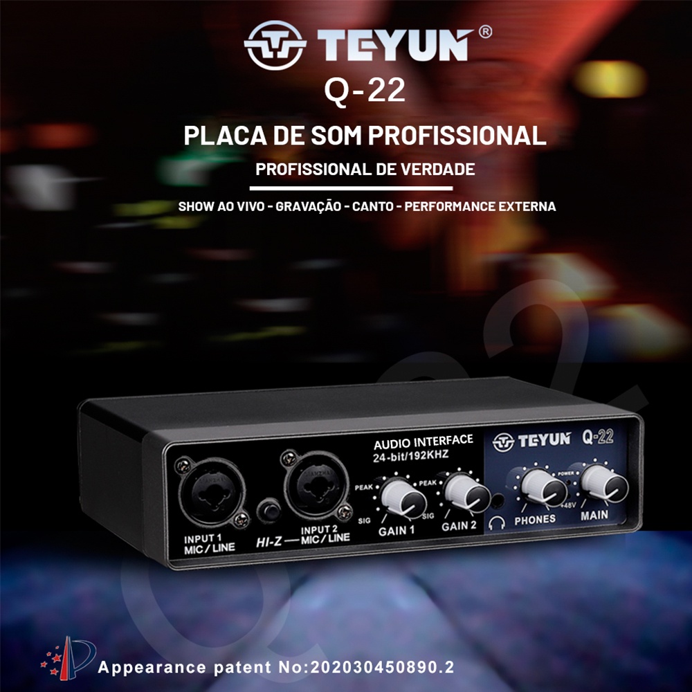 Teyun Q-22 interface de áudio mesa gravação ao vivo com monitoramento guitarra elétrica placa de som gravação equipamentos profissionais Transmissão ao vivo para cantar computador pc studio