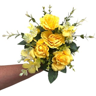 Kit com 5 Buquês de Rosas e Flores com Folhagens Artificial
