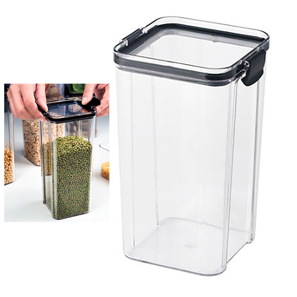 Pote Hermetico Tampa com Trava 1300ml Veda Conserva Armazenamento Acrilico Transparente Tempero Mantimento Alimento Cozinha Armario Multiuso Resistente Organizaçao Empilhavel