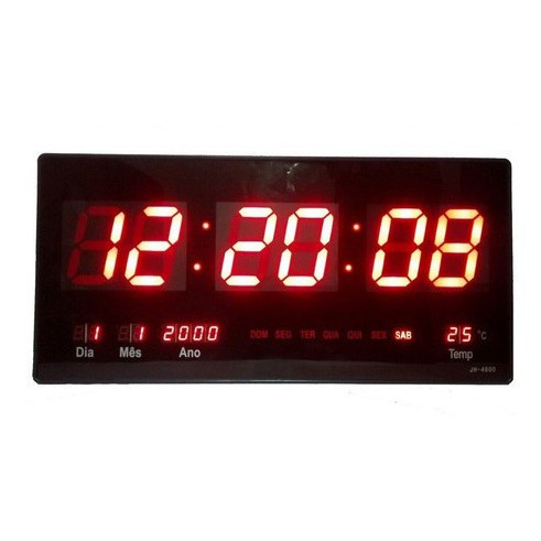 Relógio De Parede Painel 46 Cm Led Digital Data Temperatura Calendario Grande Academia