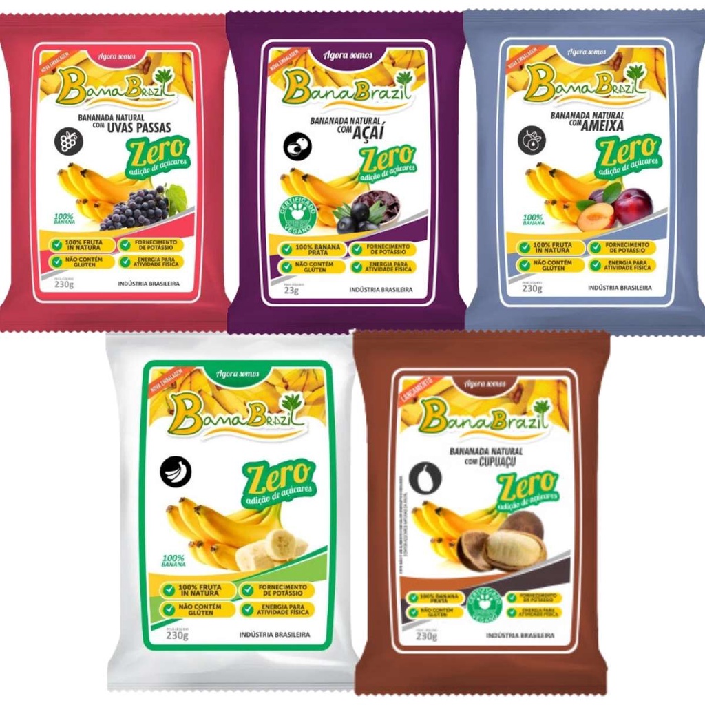 Bananinha Zero Açúcar 50 unidades de 23g Sabores: Cupuaçu-Açaí-Ameixa-Natural-Uvas Passas