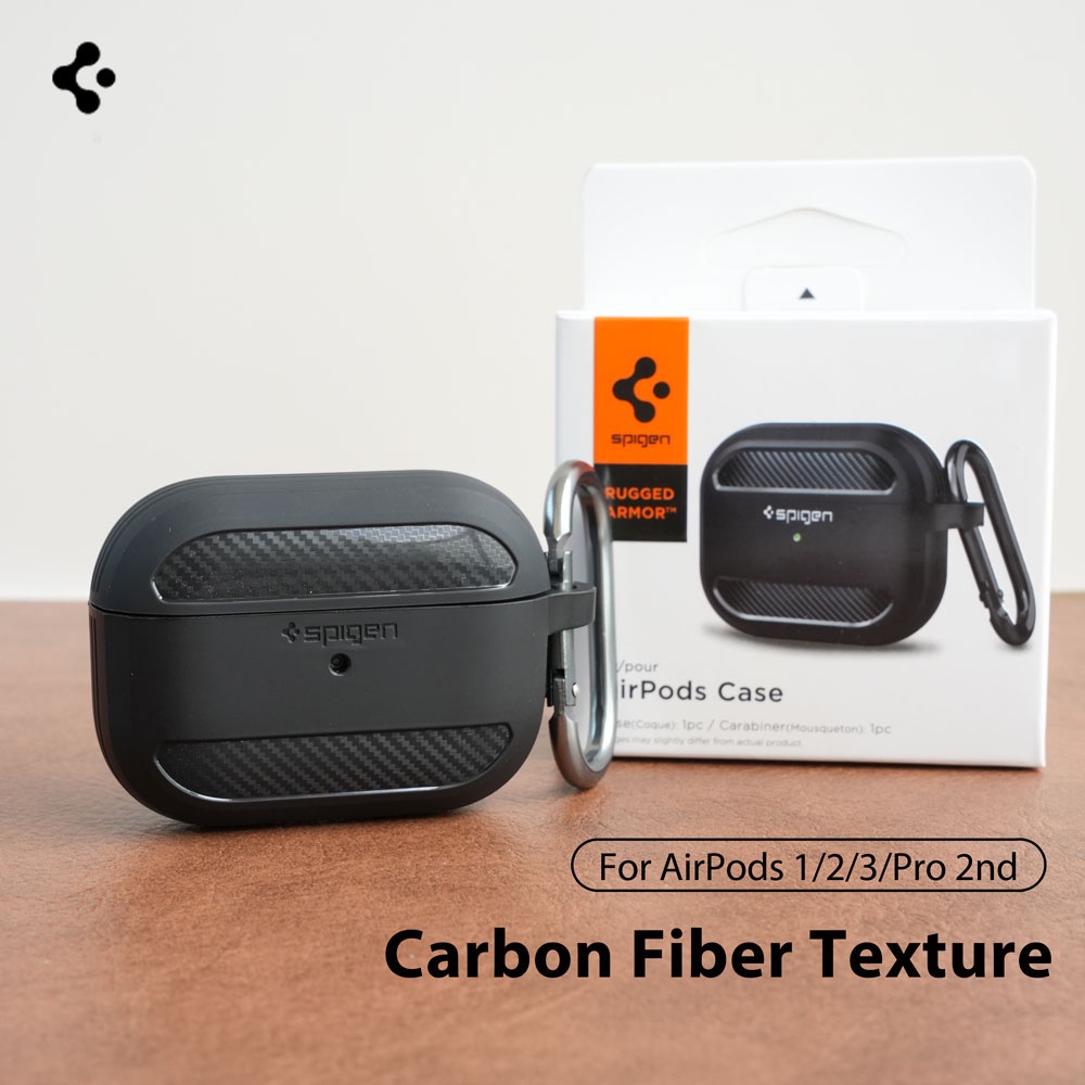 Spigen Armadura Robusta Capa De Silicone Para Airpods Pro 2 Fibra De Carbono Proteção Da 3 2 1 Com Chaveiro em Oferta na Shopee