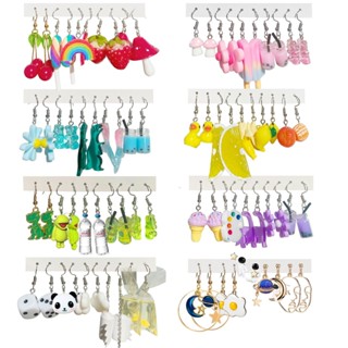 5 Pares/set Fashion Sweet Resin Flower Duck Bear Hook Brincos Para Meninas De Morango Laranja Frutas Festa Jóias