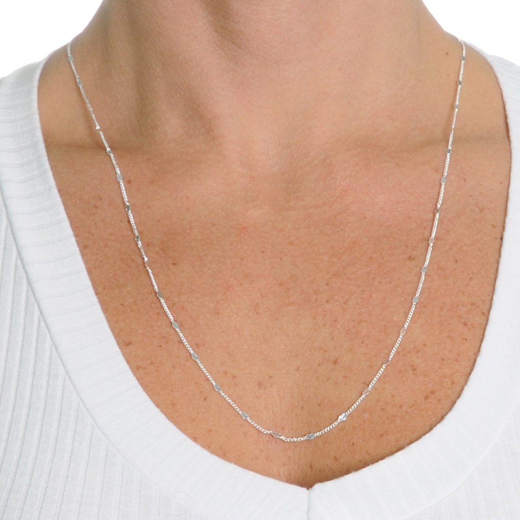 Colar Longo Detalhes Coração Banhado a Prata 925 60cm em Oferta na Shopee