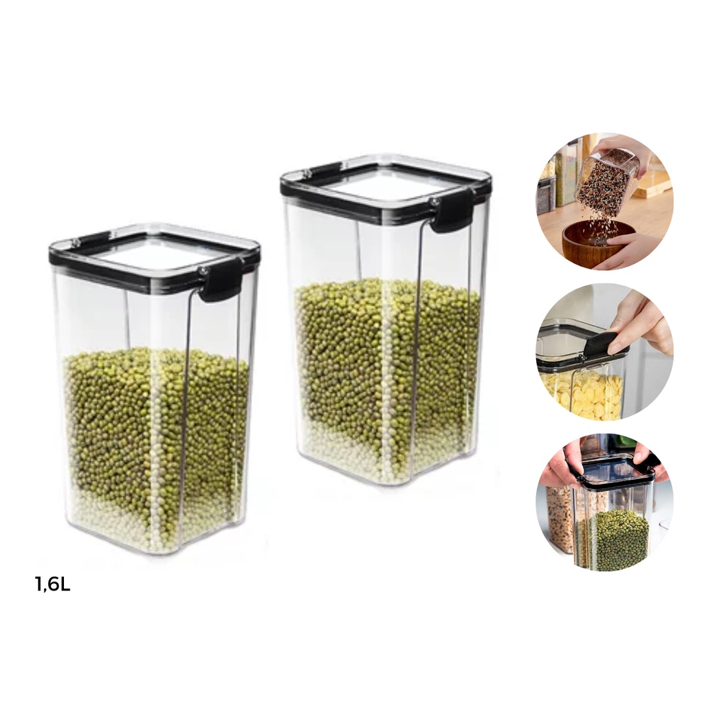 Kit 2 Potes Acrílico Herméticos Com Tampa 1.450ml  Mantimento Condimentos Organização Cozinha Geladeira